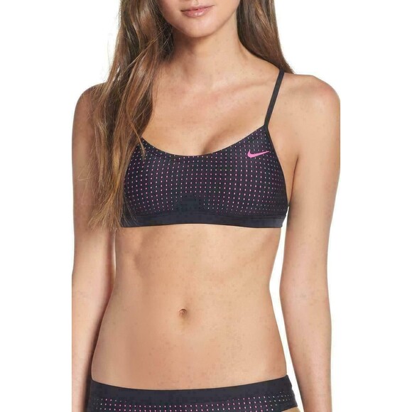 NWT Nike Sport Mesh Cross Back Bikini Top Size  XS Black Pink - Picture 1 of 2